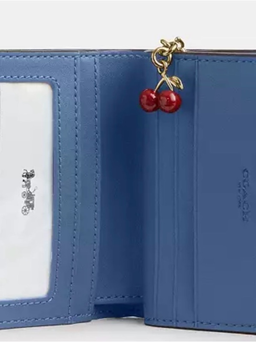 Coach Denim Cherry Zip-Around Compact Wallet - Light Blue loved denim nwt - Picture 2 of 7